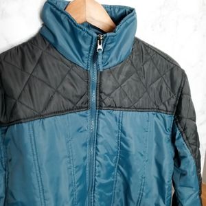 Gasoline Quilted Puffer Jacket Mens Size M Black Blue Full Zip Winter Outerwear